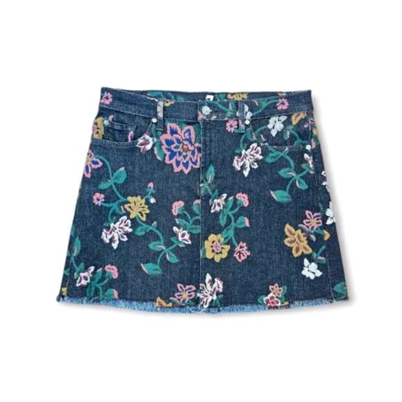 7 For All Mankind Floral Print Denim Mini Skirt, Size 29 - Picture 2 of 7